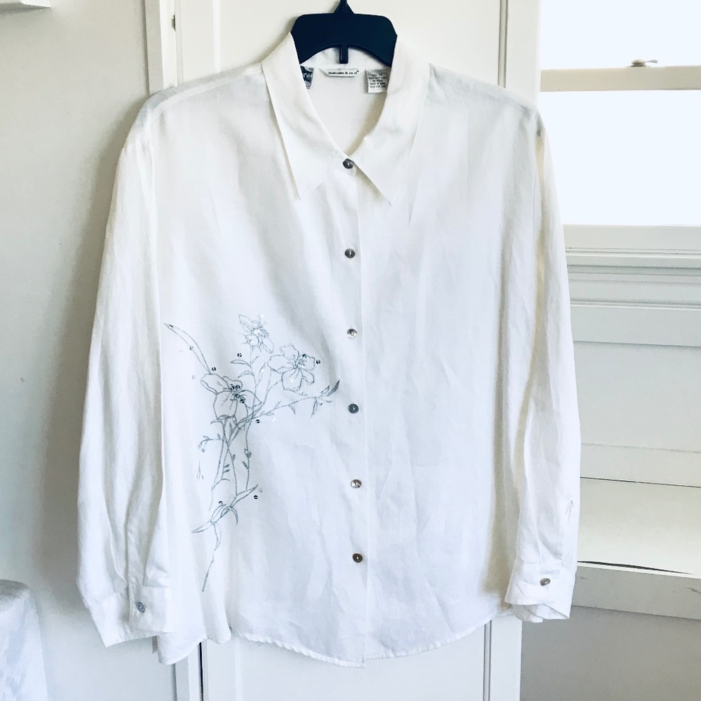 MALCOLM & CO Irish Linen Button Down Blouse White Women’s Plus Size 1X 2X